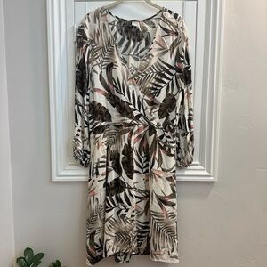 Old Navy Brown White Pink Tropical Long Sleeve Dress - Size Large